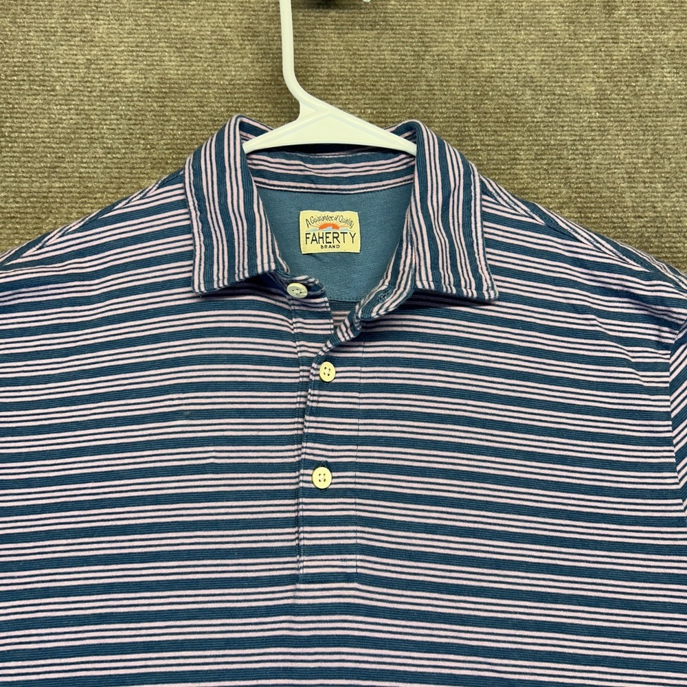 Faherty Cotton Polo Shirt Men's Small Short Sleeve Purple Striped Lightweight